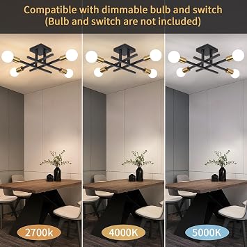 Black Chandelier Ceiling Lights Living Room Modern Sputnik Ceiling Lights | Living Room Ceiling Lights Industrial Light Fittings Ceilings, Sputnik Chandelier for Bedroom, Kitchen, Hallway 4*E27 Socket