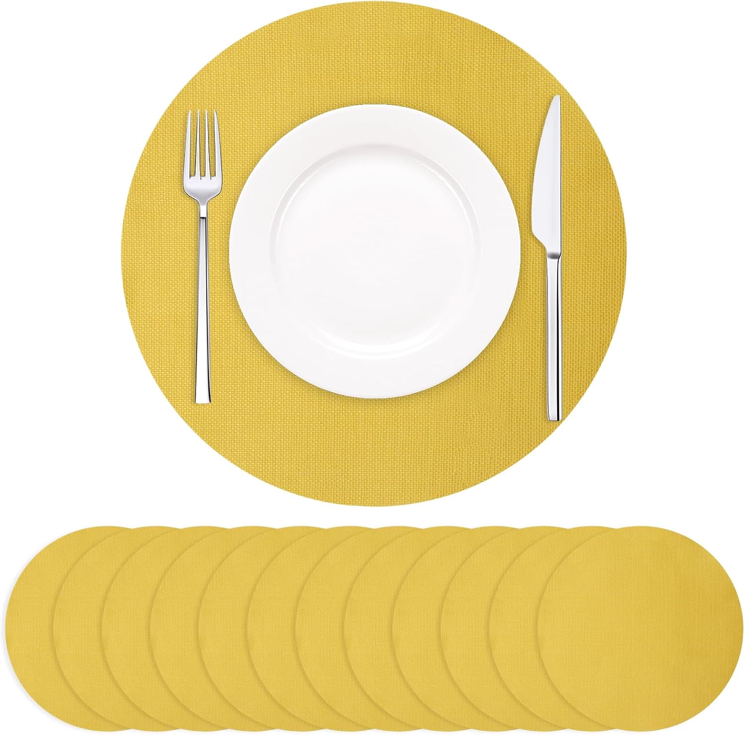 Soleebee 100 Pack Disposable Placemats, Thin Round 13 Inch Golden Stars Table Mates, Charger Doilies Table Placemates for Wedding Birthday Party Dining Table Holiday Home Decoration
