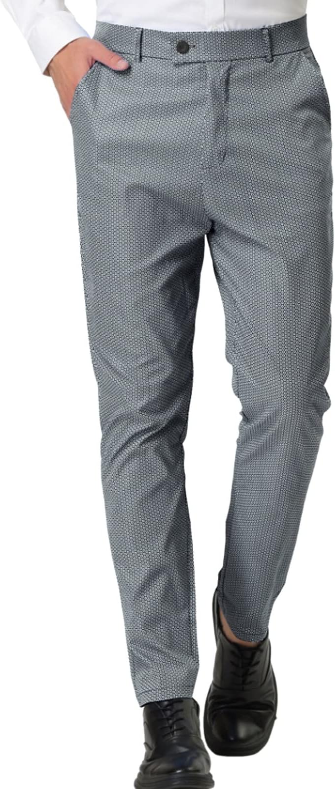 GefomuofeMen's Chino Trousers Checked Fabric Trousers Slim Fit Business Chino Trousers Loose Elastic Waist Trousers Straight Leg Slim Casual Trousers For Men Jogging Bottoms Cargo Trousers