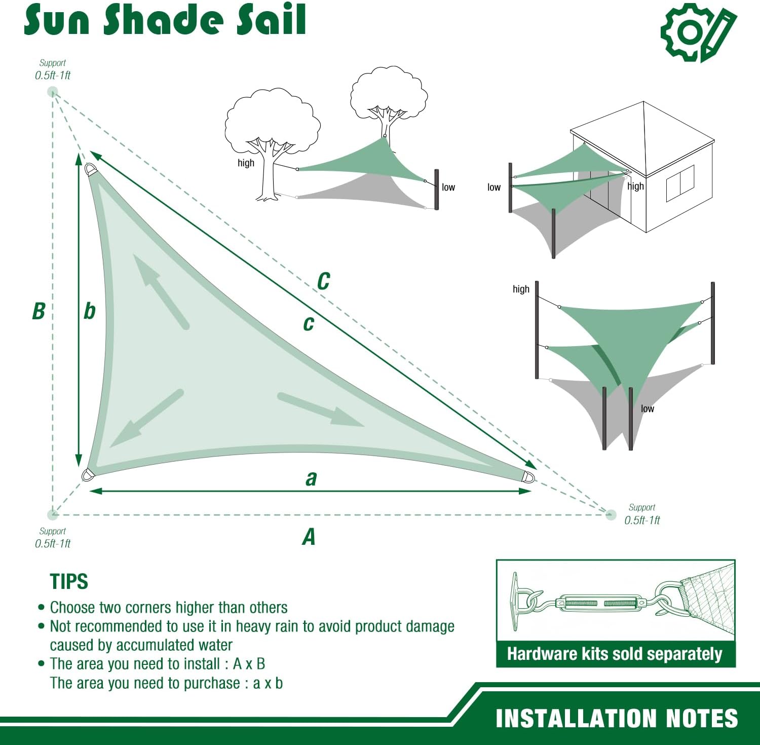 Sun Shade Sail 10'x13'x16' Outdoor UV Block Triangle Canopy Cover with D-Rings and Curved Edges Breathable Patio Shade Cloth for Backyard Deck Garden Pool Beach Pergola, Beige