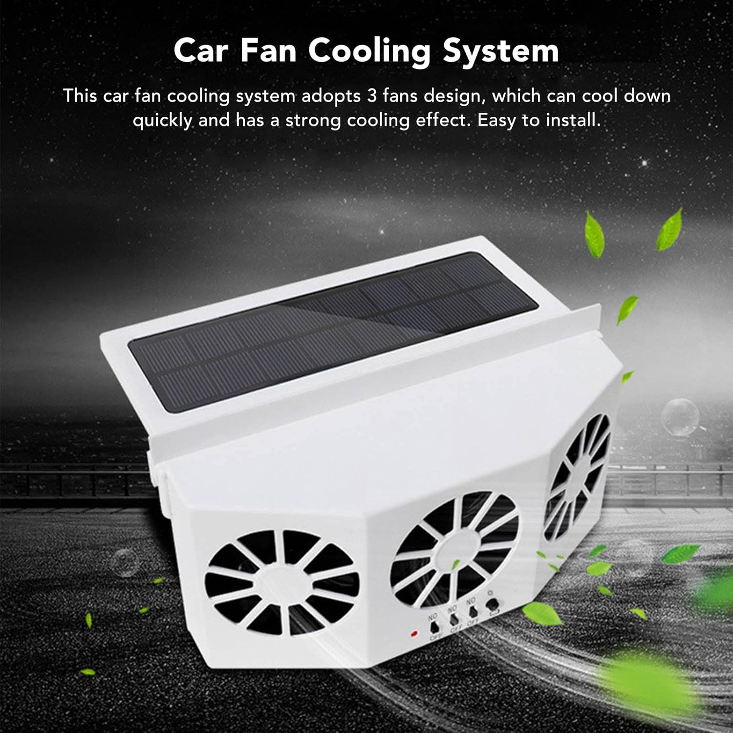 Solar Powered Car Cooler, 3 Fans Wide Angle Energy Saving Ventilated Car Solar Powered Exhaust Fan with Rubber Strip for Auto Cooling