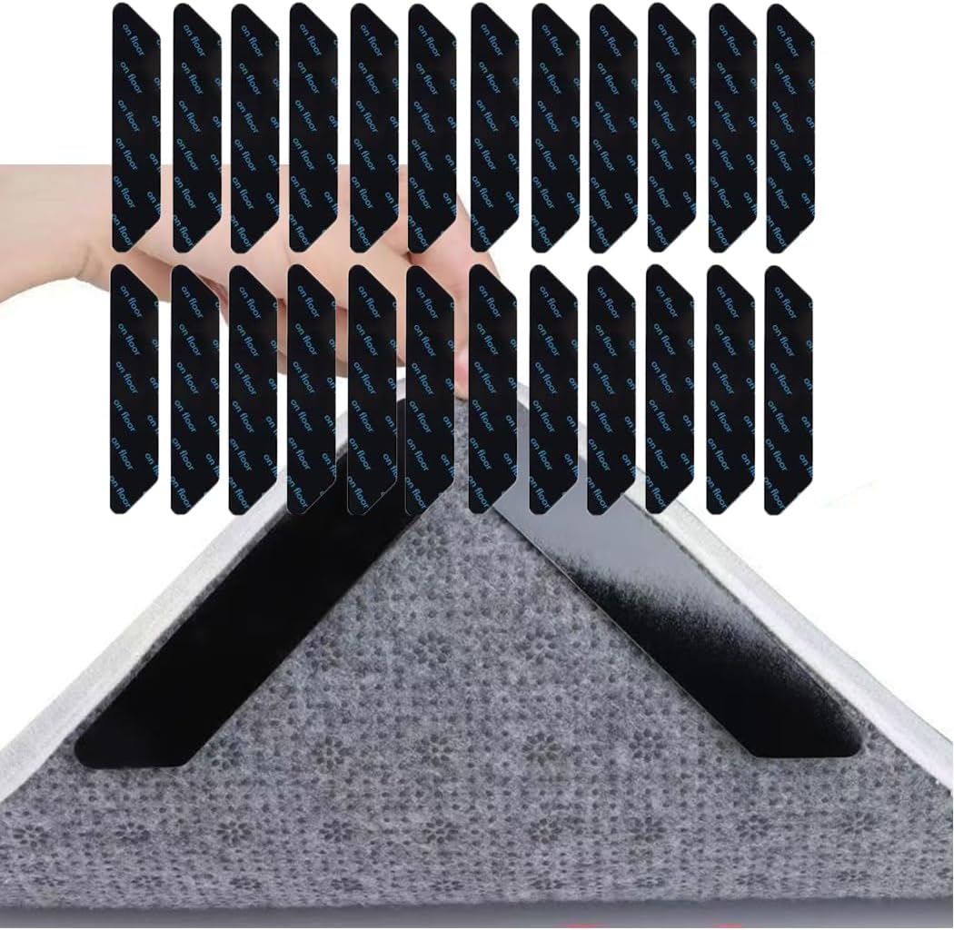 Rug Grippers, 24 Pack Carpet Sticky Pads for Curling Corners and Sides, Keeps Area Rugs in Place, Reusable Dual-Sided Pad Grips Floor Under Area Rugs, Holds Carpets Down on Hardwood Floors