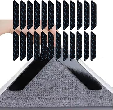 Rug Grippers, 24 Pack Carpet Sticky Pads for Curling Corners and Sides, Keeps Area Rugs in Place, Reusable Dual-Sided Pad Grips Floor Under Area Rugs, Holds Carpets Down on Hardwood Floors