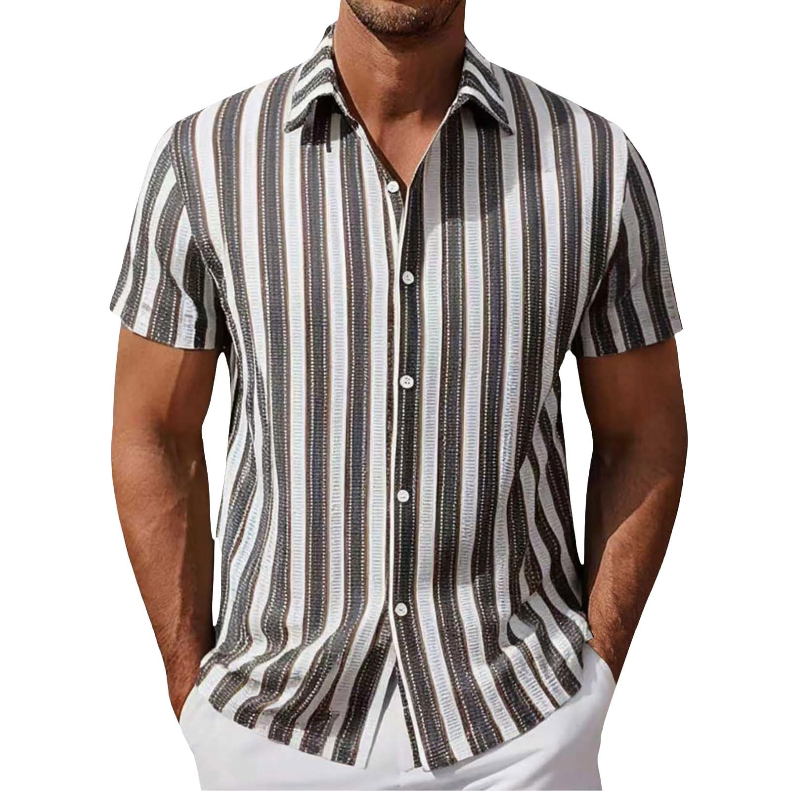 Hombre Camisetas Lino Camisa de Verano Manga Corta Regular Fit Respirablecamisas de Lino hombreCmodo y Transpirable
