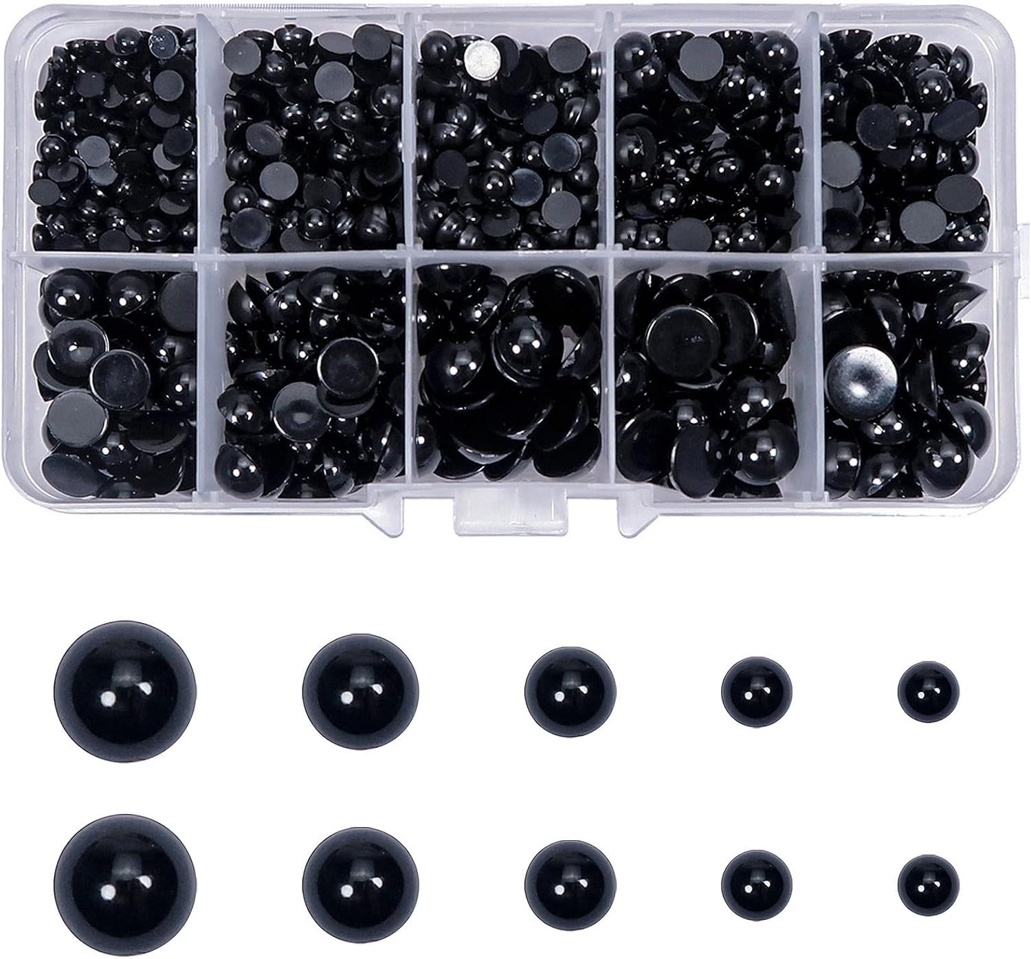 TOAOB 830pcs Round Black Plastic Doll Amigurumis Eyes 4mm 5mm 6mm 8mm 10mm Flatback Cabochon Button Craft Eyeball Beads for Stuffed Animals Crochet Crafts Making