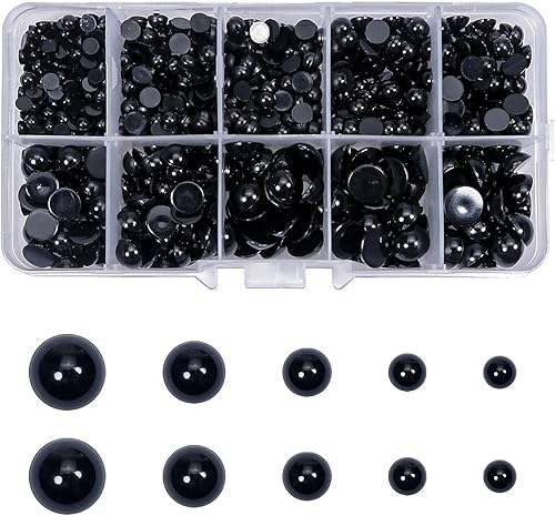 TOAOB - 830 piezas redondas de plástico negro Amigurumis Eyes de 0.157 in, 0.197 in, 0.236 in, 0.315 in, 0.394 in, con parte trasera plana, cuentas