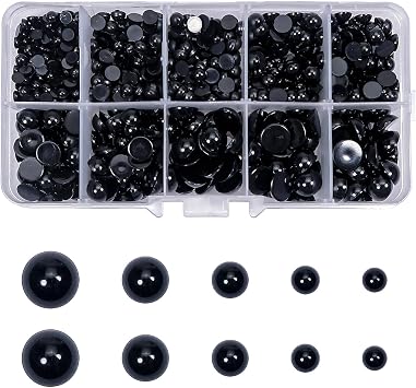 TOAOB 830pcs Round Black Plastic Doll Amigurumis Eyes 4mm 5mm 6mm 8mm 10mm Flatback Cabochon Button Craft Eyeball Beads for Stuffed Animals Crochet Crafts Making