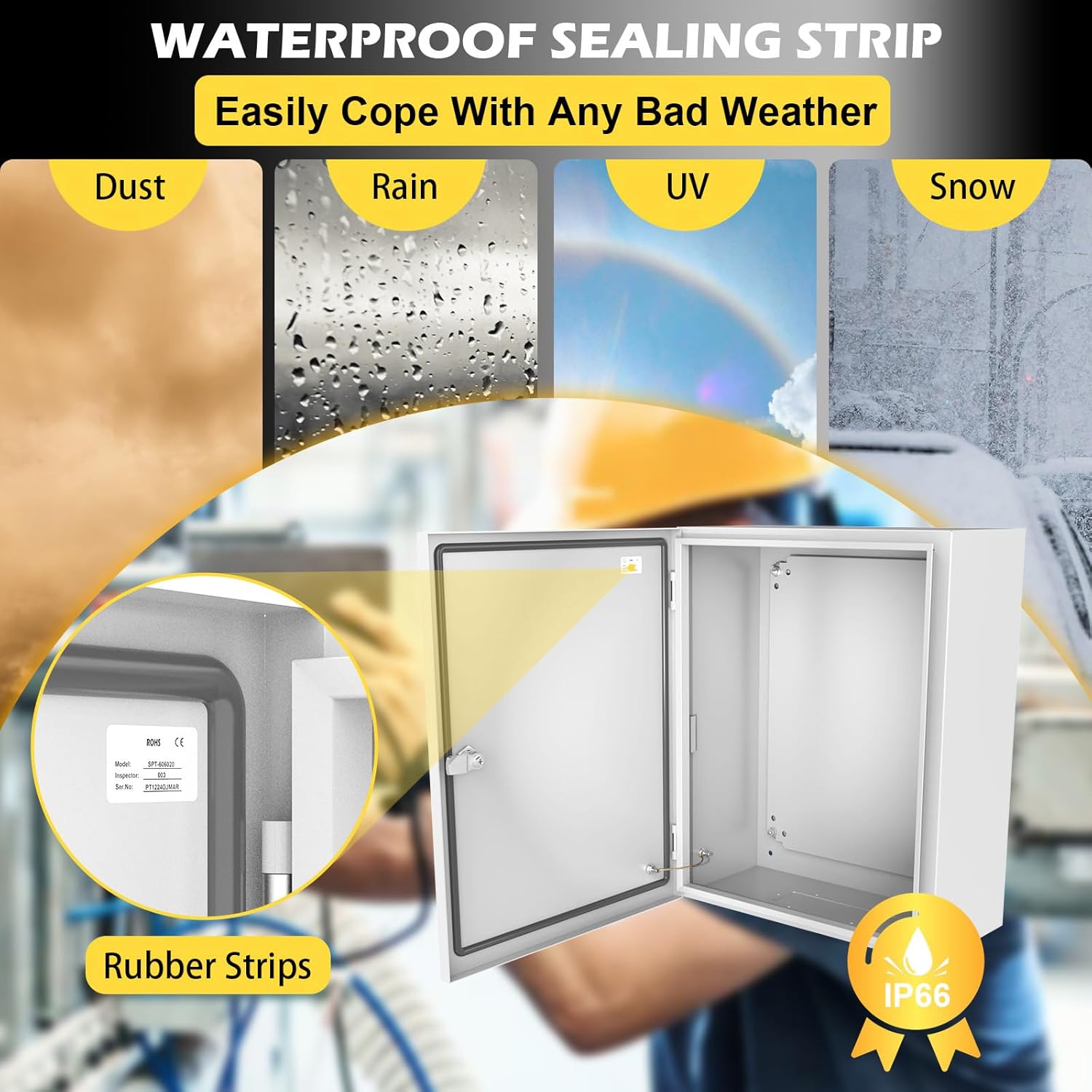 Electrical Junction Box, 20"x16"x8'' NEMA Steel Enclosure IP66 Waterproof & Dustproof Outdoor/Indoor Electrical Project Box with Mounting Plate
