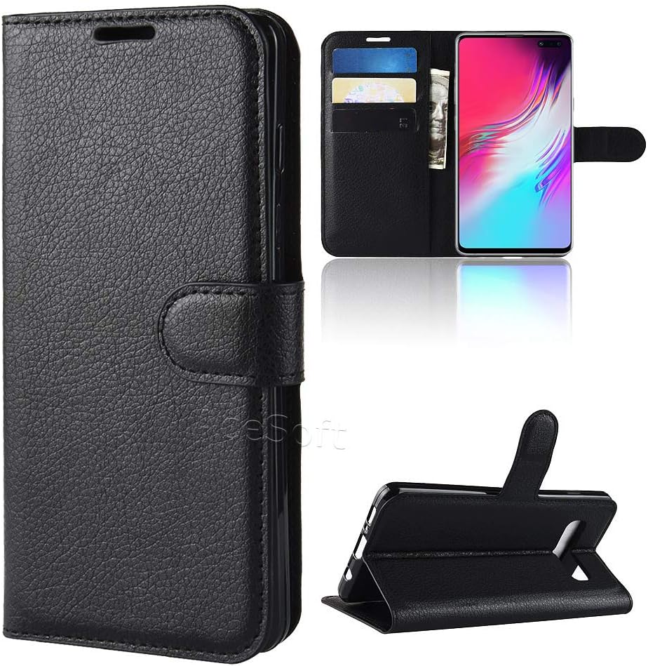 Luxury Slim Wallet Leather Flip Protective Magnetic Wallet Cover Case Compatible with Verizon Samsung Galaxy S10 5G SM-G977U with Card Slot and Stand Feature - Black