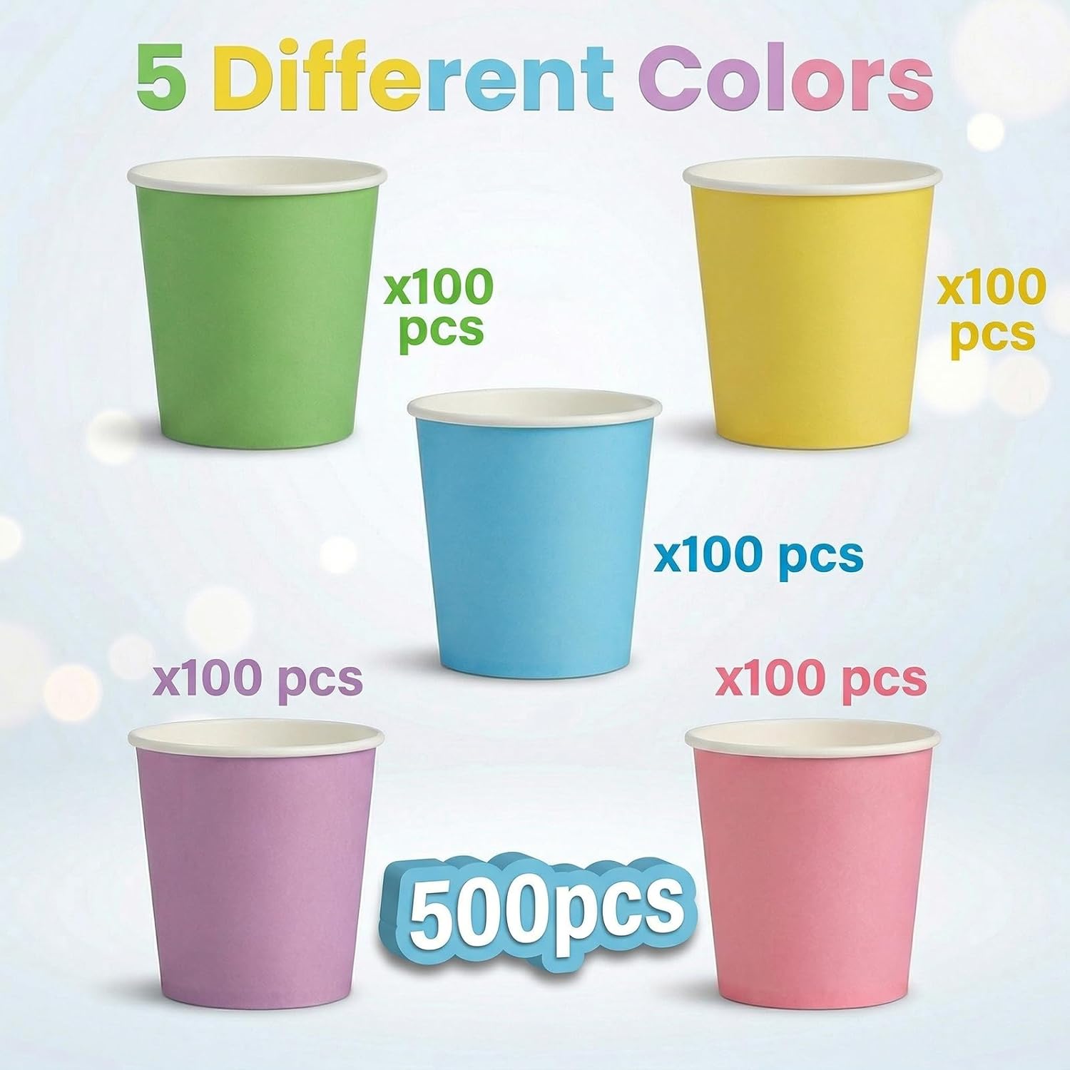 Nicunom 500 Pack 6 Oz Paper Cups, Colorful Small Disposable Paper Coffee Cups Hot Cold Beverage Drinking Cup for for Water, Juice, and Espresso