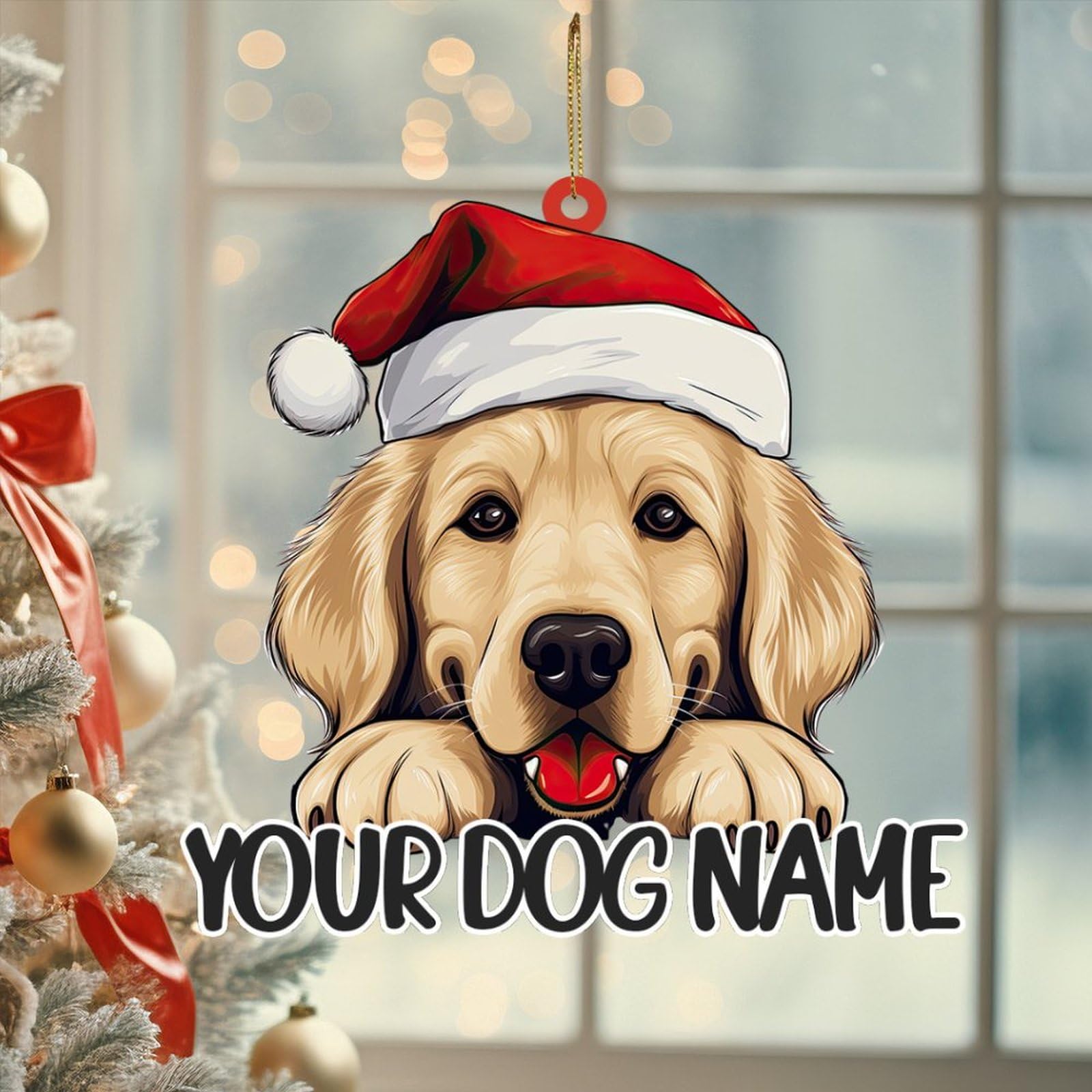 LMMIXEE Golden Retriever - Decoración de árbol de Navidad para perro, personalizable, 2D, plano, adornos de Navidad 2024, regalo para perro, mascota, acrílico, decoración de Navidad, regalos de