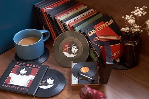 Miniatura 5 de Mini posavasos de vinilo para discos, juego de 2 posavasos geniales con decoraciones de cubierta de álbum diseñadas, regalo de inauguración de la