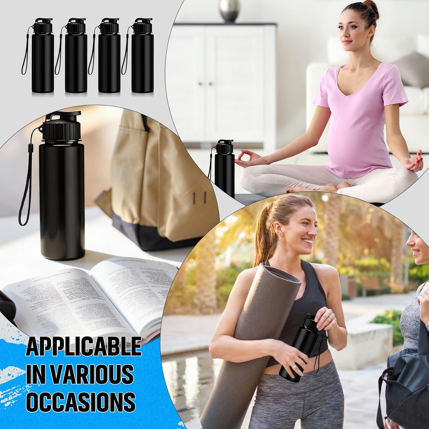 Mifoci 72 Pack Water Bottle Bulk Plastic Sports Water Bottles 17 oz with Handle Strap Leakproof Drink Flip Top for Office Gym Outdoor Sports (Balck) - Image 3