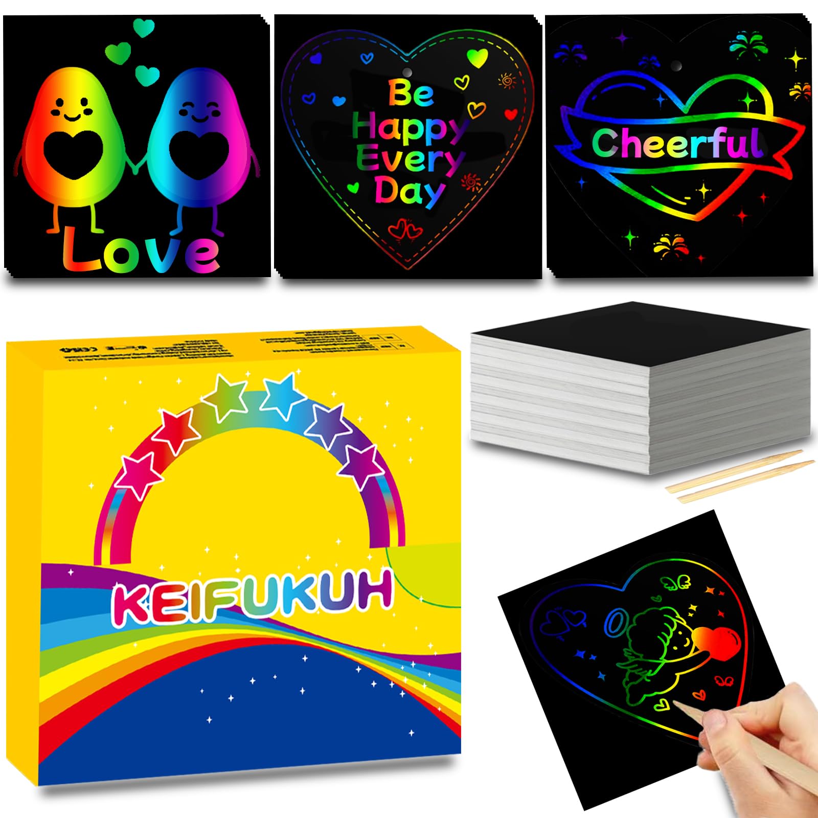 Scratch Doodle Art Paper Notes - Kids Gifts Idea for 4-12 Years Old Girls Boys Rainbow DIY Craft Drawing Supplies for Birthday Party Favors Xmas Stocking Stuffer, Back to School Classroom for Teens