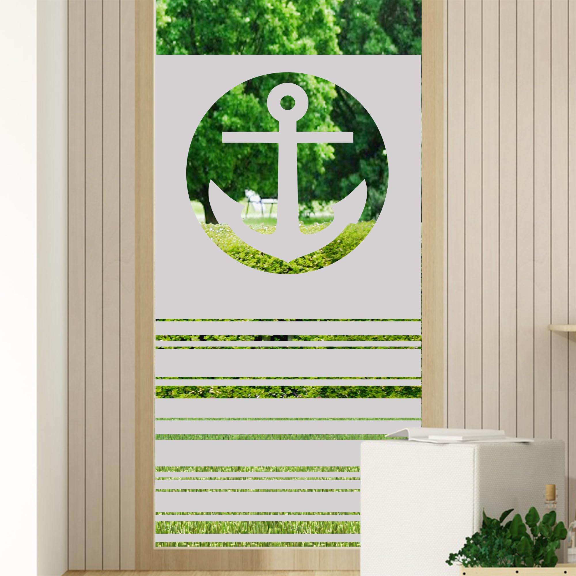 GRAZDesign Milchglasfolie - Sichtschutzfolie Fenster - Fensterfolie Blickdicht Motiv: maritim mit Anker und Streifen / 100x80cm Breite x Höhe