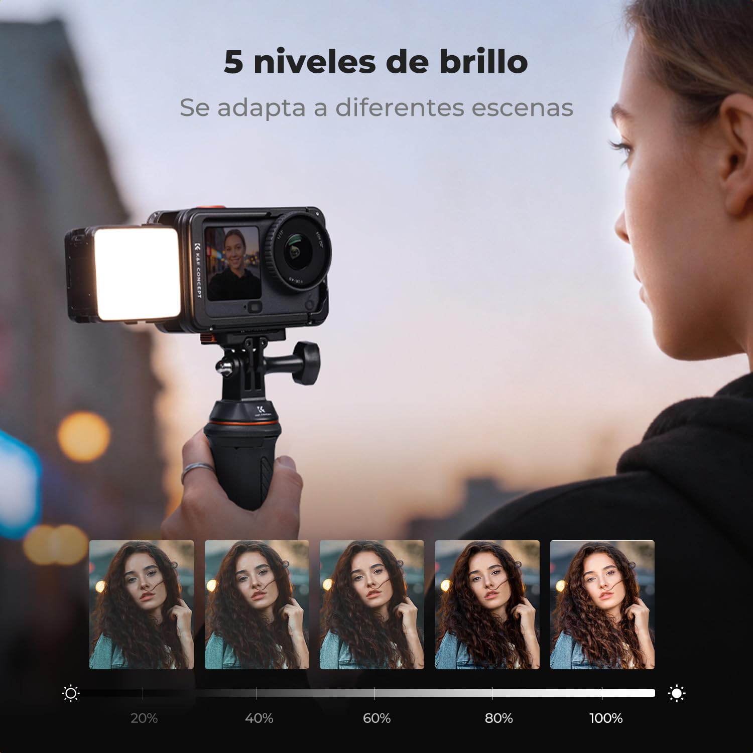 K&F CONCEPT Mini Luz Compatible con Osmo Action 6/Osmo Nano | Luz de vídeo para vlogging, videografía y fotografía, Soporte magnético de liberación rápida, luz LED para Streaming A6051