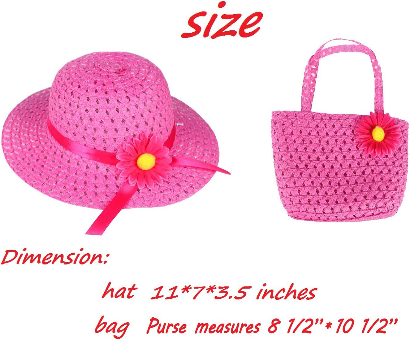 Girls Tea Party Hats and Purse for Kids Child Babe Little Playtime Birthdays Easter Party Supplies Accessories, Includes 6 Purses and 6 Daisy Flower Sunhats（Blue, Rose, Red, Yellow, Purple, Pink）