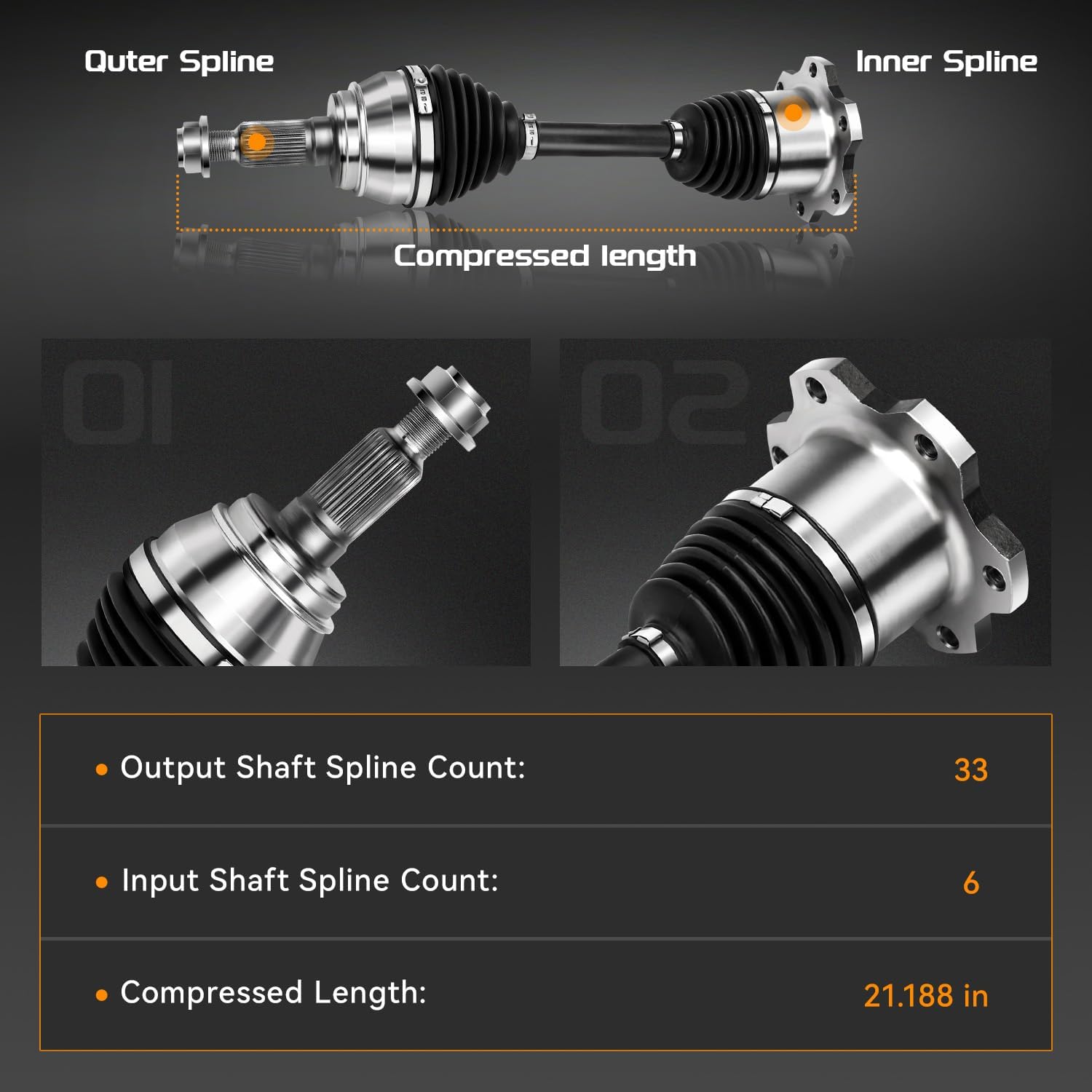 AWD & 4WD FRONT CV Axle Shaft Compatible with Cadillac Escalade EXT ESV 1999-2006, Chevy Tahoe Avalanche Silverado Suburban 1500 1998-06, K2500 K1500, GMC Yukon XL Sierra 1500 # 66-1009HD