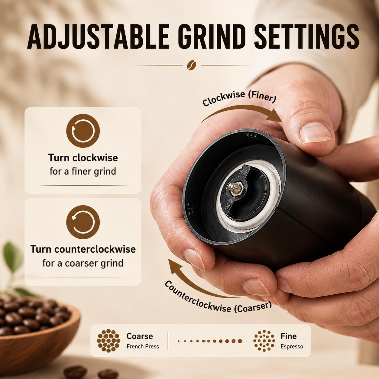 Manual Coffee Grinder, Ceramic Burr Hand Coffee Mill for Espresso