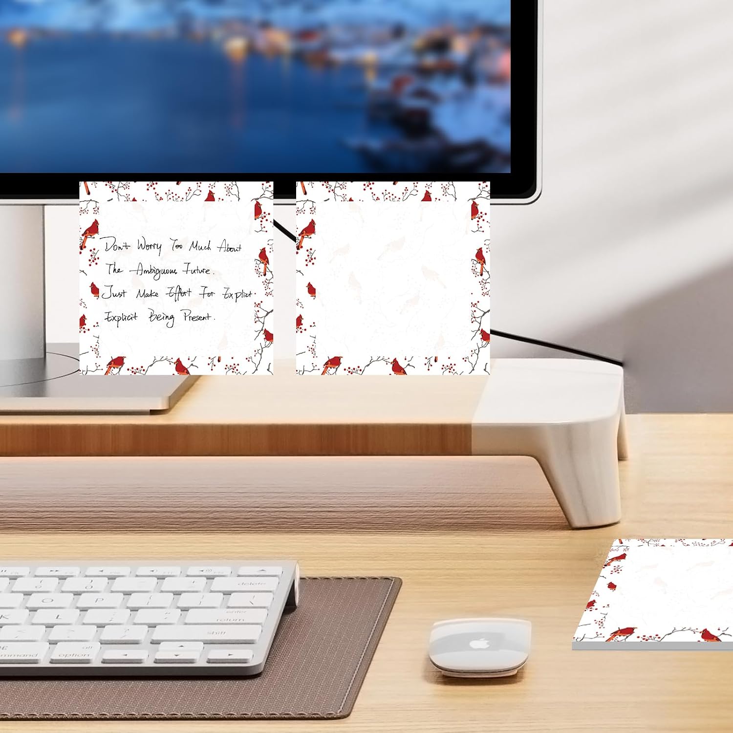 Cute Sticky Notes 3 x 3 in, 2 Pack Self Stick Note Pads with Fun Patterns, Strong Adhesive Memo Pads for Office School Home, 80 Sheets per Pad Red Bird image 2