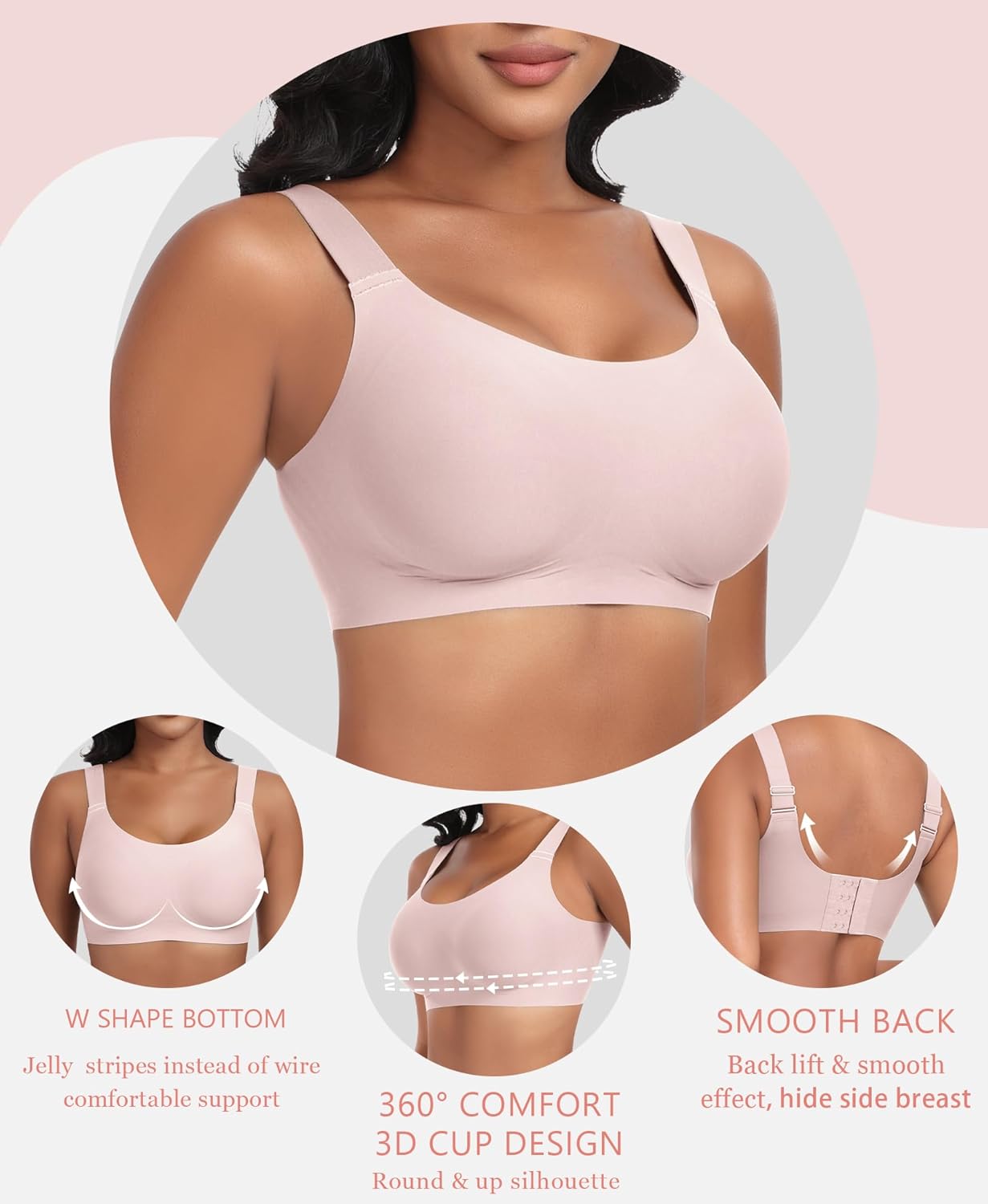 Ganado Seamless Wireless Bras for Women Full Coverage No Underwire Supportive Bras Padded T Shirt Bra Comfort Bralette - Image 4