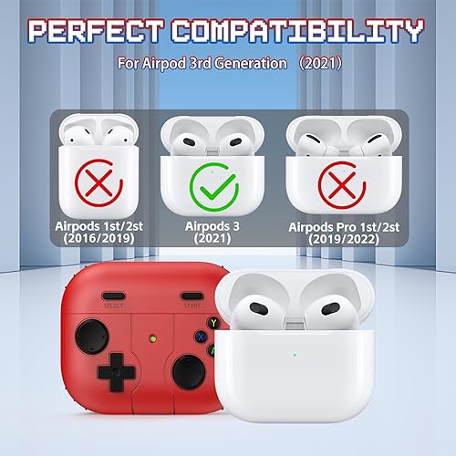 Miniatura 2 de Lopnord Funda para Airpods 3, diseño de consola de videojuegos para Airpods de tercera generación con accesorios para llavero, funda de silicona