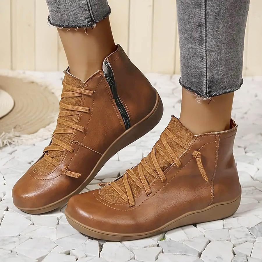 Amazon.com | Ankle Boots for Women Arch Support,Womens Low Heel Fashion  Lace Up Zipper Booties Casual Walking Short Cowboy Boots Slip On Bootie for  Women Ladies Sneaker Outdoor Flat Orthopedic Shoes |