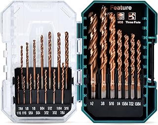 Three Flute Cobalt Drill Bit Set, M35 Metal Drill Bits with Three-Flat Shank and 135 Degree Split Point, for Hardened Metal, Stainless Steel, Cast Iron, Plastic & Wood, 21-Piece, 1/16