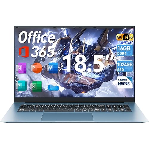 SGIN Windows 11 Laptop, 18.5 Inch Laptops with 16GB RAM 1024GB SSD, Office 365, Celeron N5095 Quad-Core(Up to 2.9GHz), Cooling Fan, WiFi 6, 8000mAh, HDMI, Business Student Computer for Work, School
