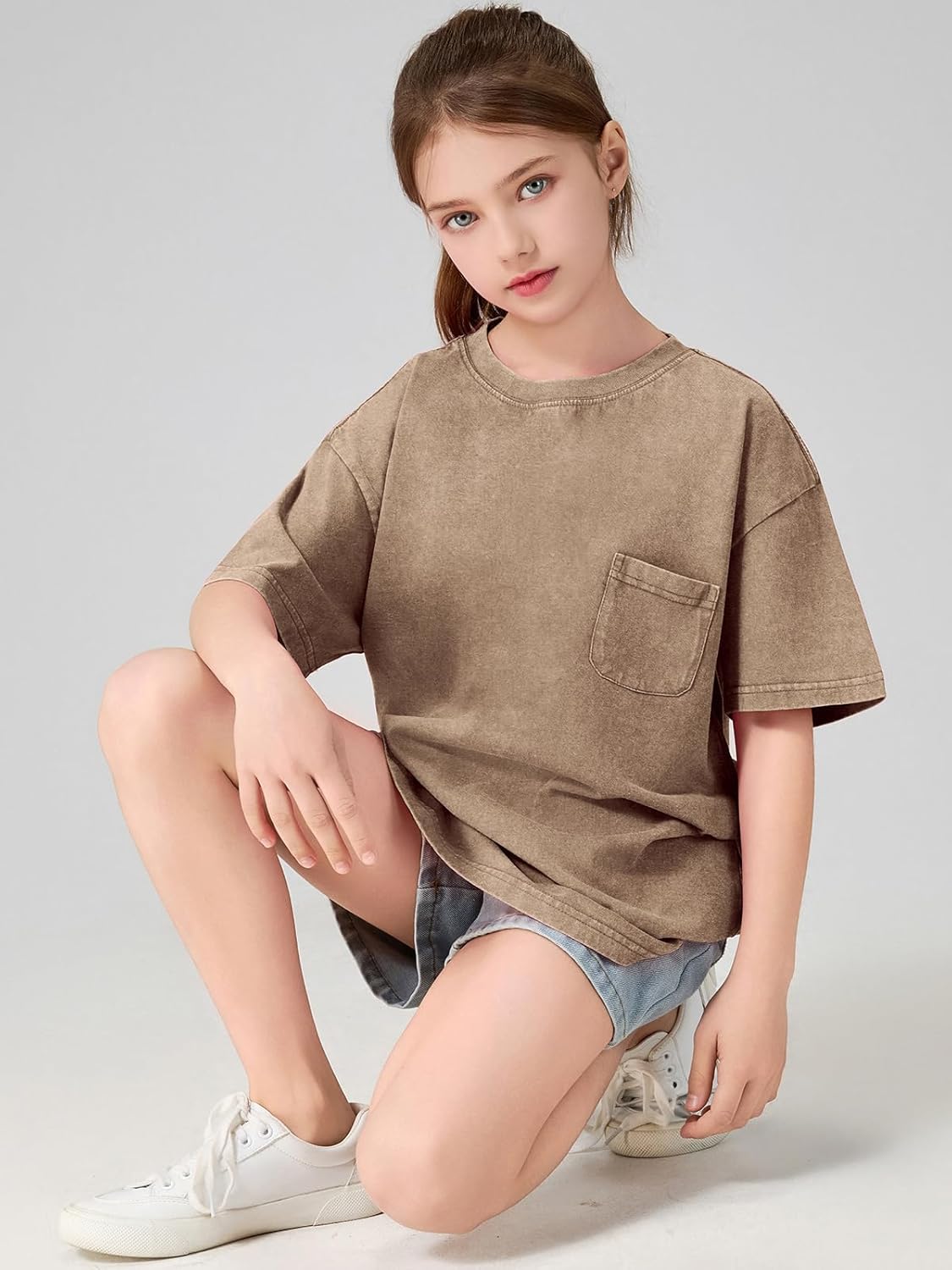 KEEPSHOWING Boys Girls Tshirts Kids Cotton Acid Wash Oversized T Shirts Unisex Loose Fit T-Shirts Tops Tees 3-16Y