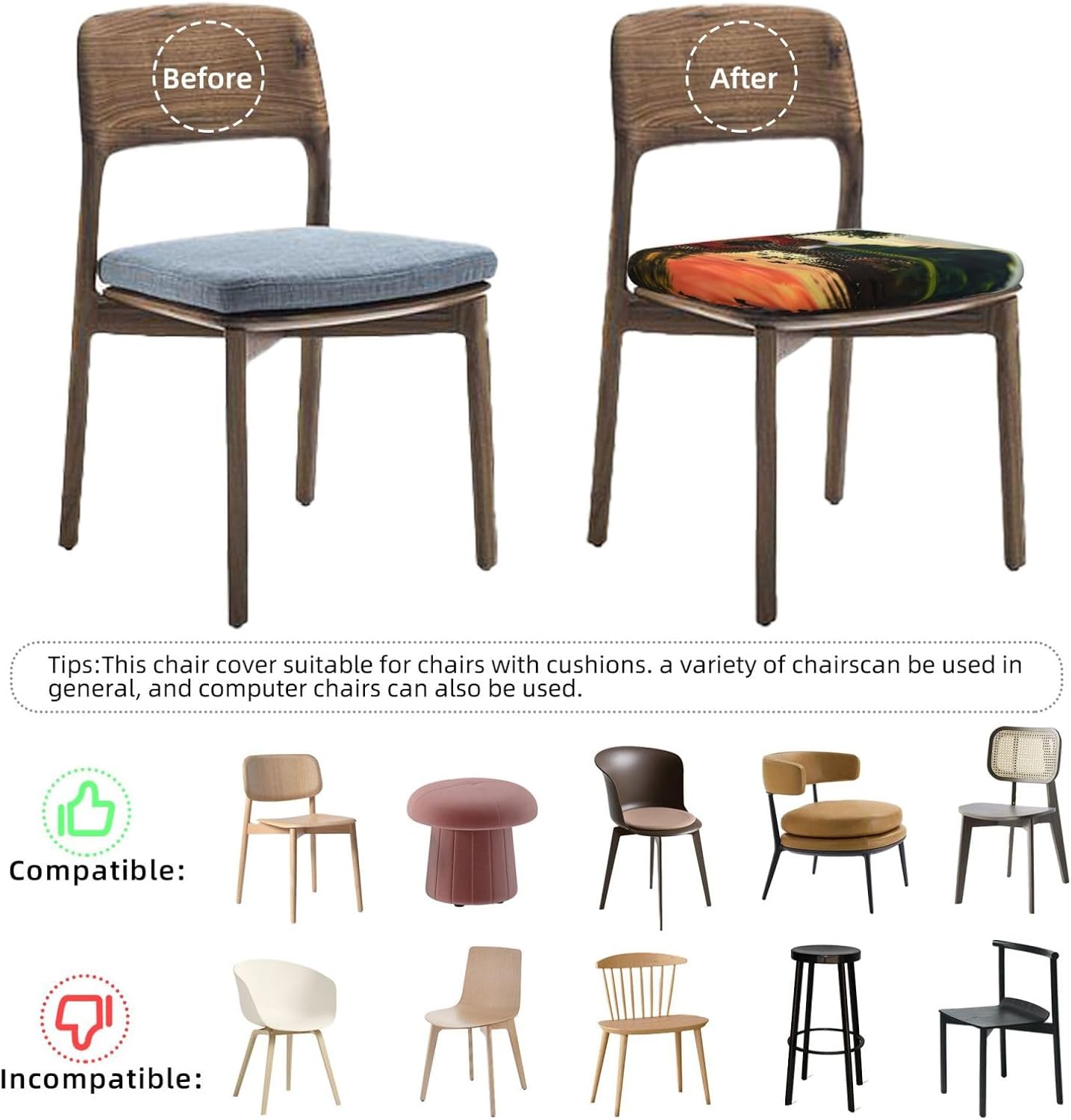 Lake Guitar Reflection Print Square Cushion Covers 6 Pcs Set Elastic Non-Slip Seat Cushion Slipcovers Pet Furniture Protectors for Chair, Sofa