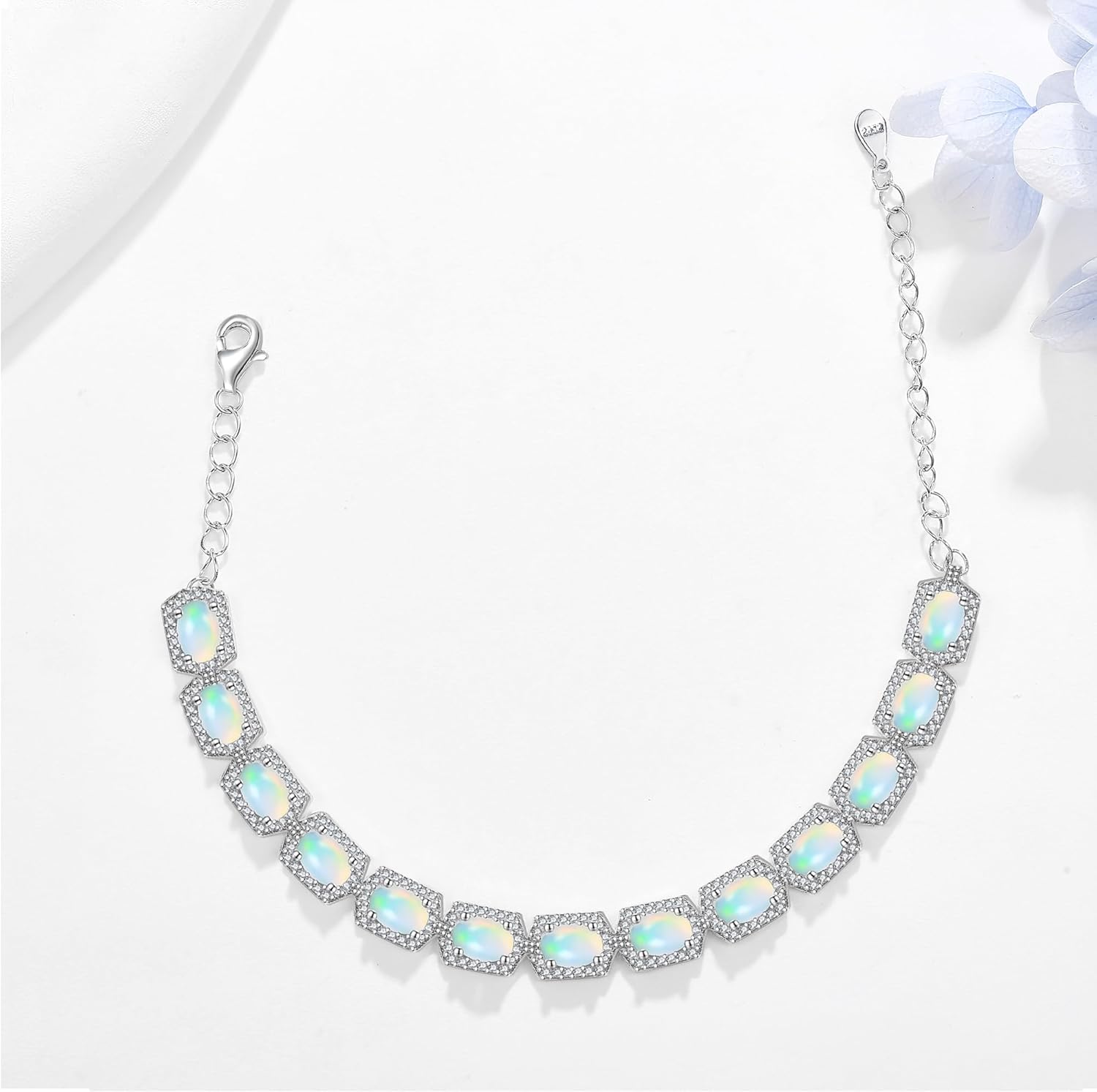 Natural Opal Bracelet 925 Sterling Silver Natural Opal Bracelet Jewelry for Women Birthday Christmas Gifts - Image 2