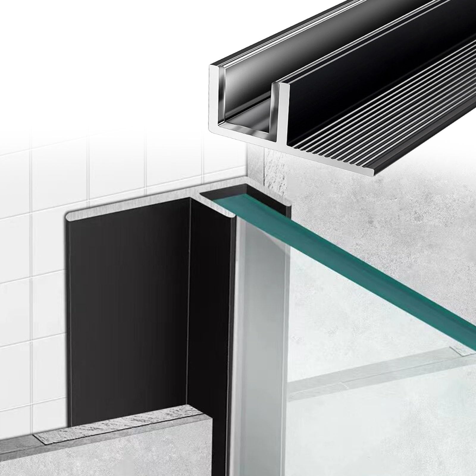 Junta inferior para puerta de ducha, canal F, paquete de 2 unidades para panel de vidrio sin marco, 20 mm de profundidad, se adapta a vidrio de 1,2 cm, ideal para baño, balcón, escalera