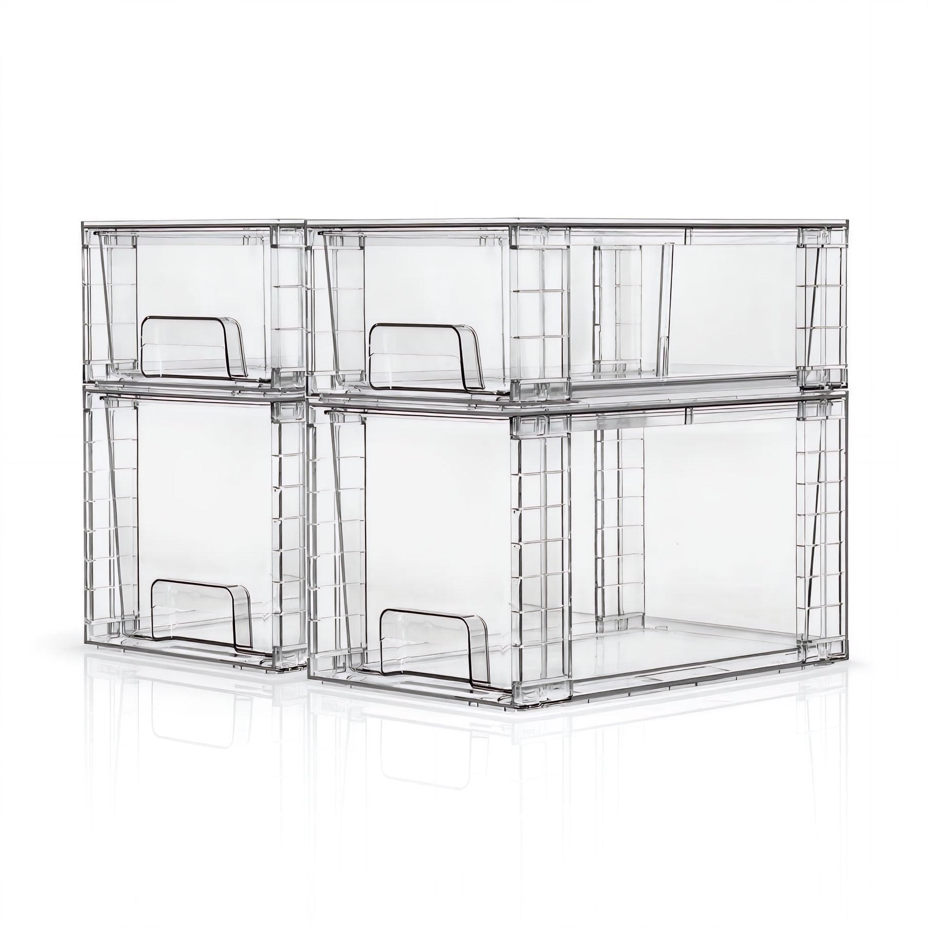 XWYWX Set 4 Cassetti Impilabili Trasparenti in Acrilico con Maniglie, Facili da Montare, Organizer per Bagno, Cucina, Dispensa, Armadio, Sottolavello