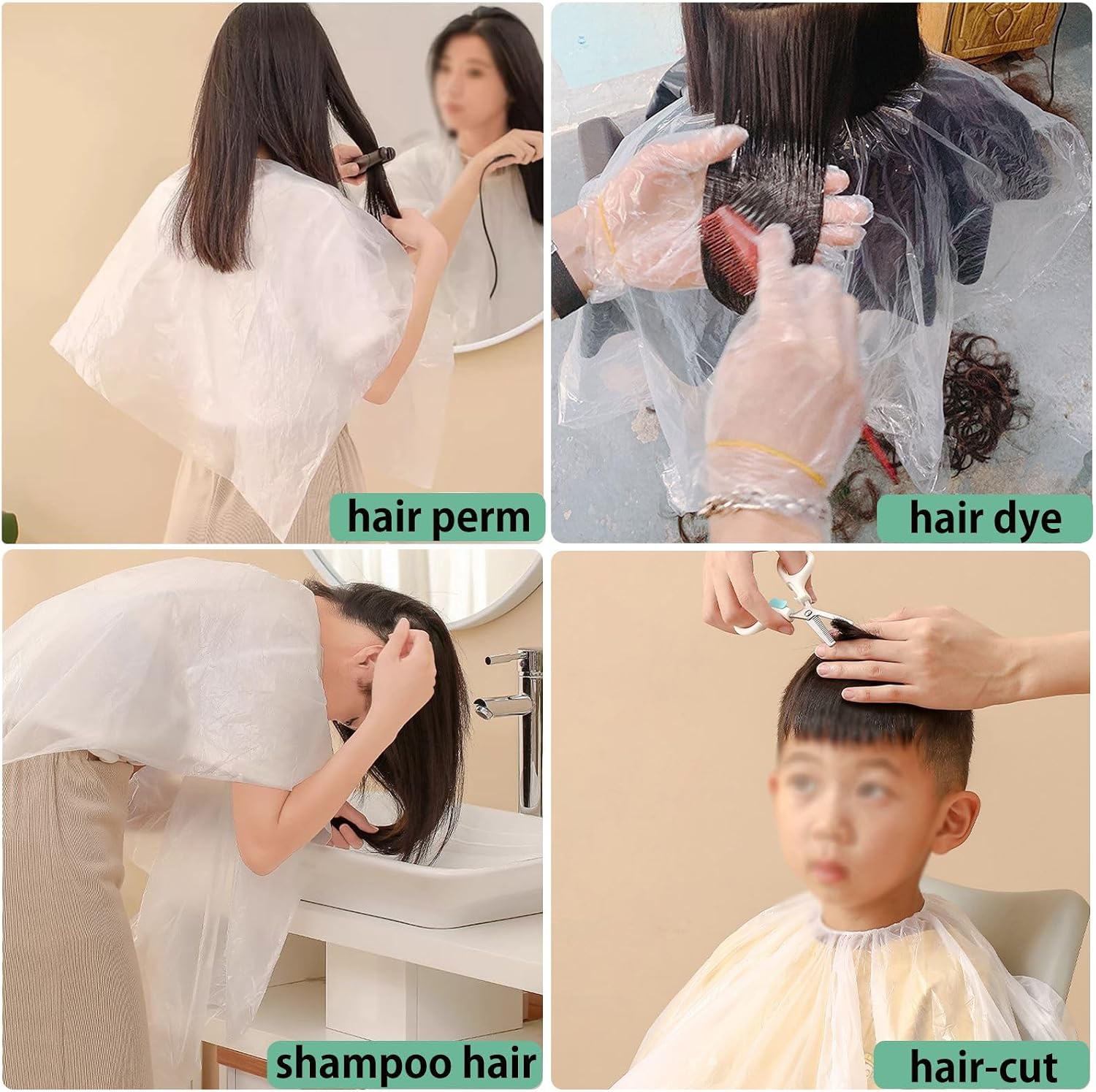 50 Pack Disposable Hair Dye Cape Waterproof Hair Color Cutting Cape Short Comb Out Beauty Salon Cape for Clients Hair Stylist Bleach Shampoo 39.3in with Caps Ear Covers Gloves