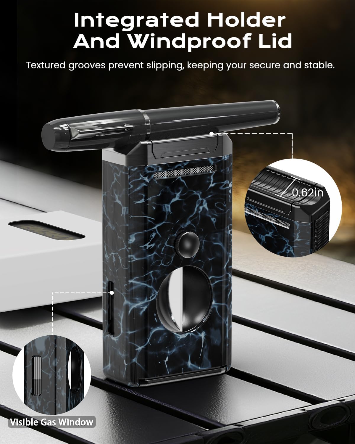 All-in-One Torch Lighter with Auto-Pop V Cutter and Holder, Windproof Jet Flame Cool Lighters, Butane Refillable Torch Lighters Set with Gift Box for Men, Candles, Travel, Outdoors, Camping
