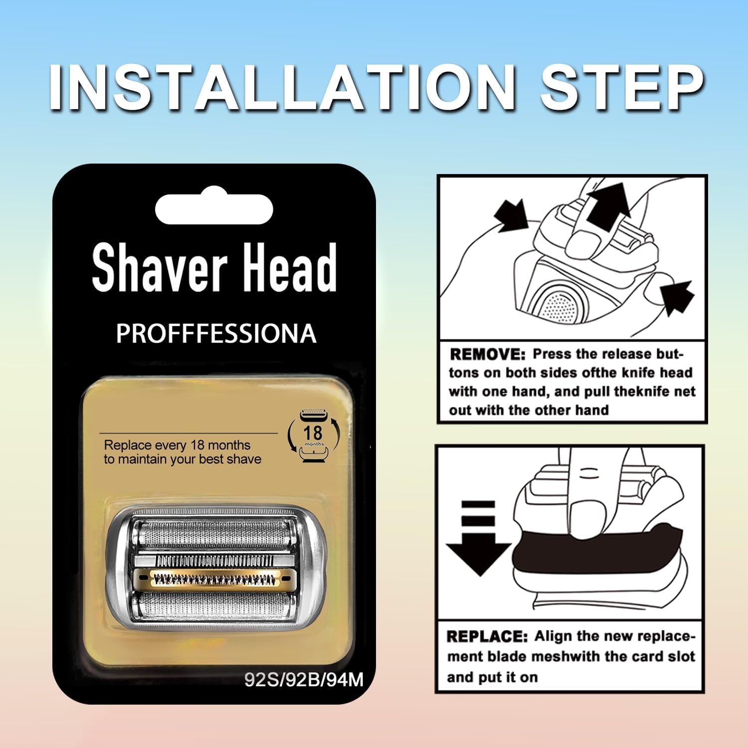 2 PACKS Series 9 Pro 94M Electric Replacement Shaver Head Compatible with Series 9 Pro Electric Razors 9290cc, 9291cc, 9370cc, 9376cc, 9293s, 9260s, 9295cc, 9385cc,(Upgraded ver.)