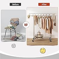 Vista 2 de Tajsoon Perchero resistente con estante y ganchos, doble barra de ropa con ruedas con cerradura, percheros plegables para colgar ropa, perchero