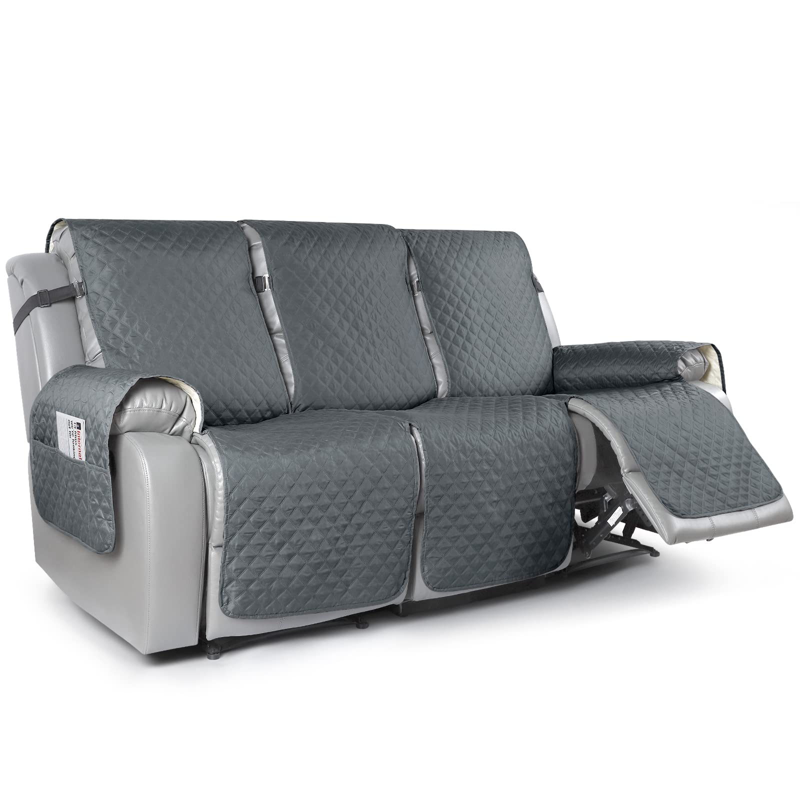 TAOCOCO Recliner Sofa Covers 3-seater with Washable Slipcovers, Non-slip Recliner Protectors with Adjustable Elastic Strap (Dark Grey)-image-37