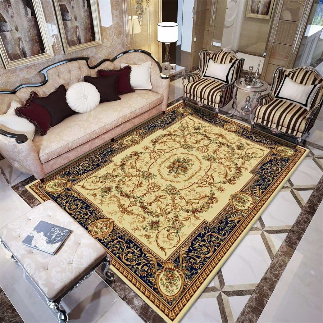 Grand tapis enfant pour salon avec motif imprimé rétro jaune 100x160