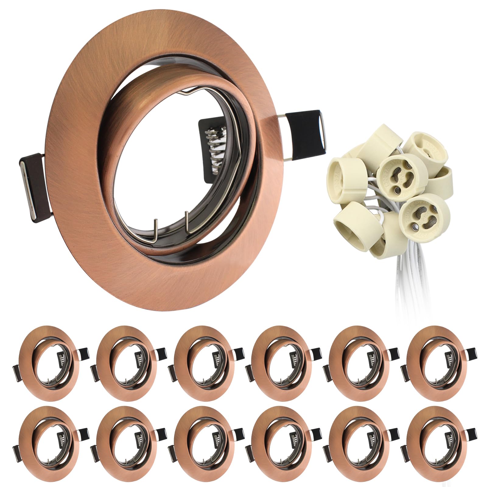 12x Einbaustrahler LED GU10 Rahmen 68mm LED Spots 230V Rund Schwenkbar Antik-Kupfer Einbauleuchten inkl. GU10 Fassung