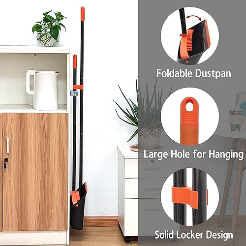 Miniatura 6 de JEHONN - Juego de escoba y recogedor para el hogar, juego de escoba ligera para interiores, resistente, sartén vertical con peine de dientes, juego