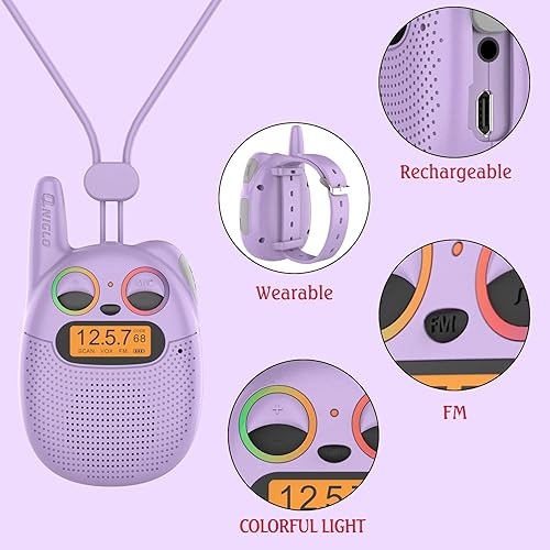 Miniatura 5 de Walkie Talkies para niños recargables, regalos de cumpleaños de Navidad para niñas de 3 a 9 años, fácil de usar, juguetes de juegos espía para niñas