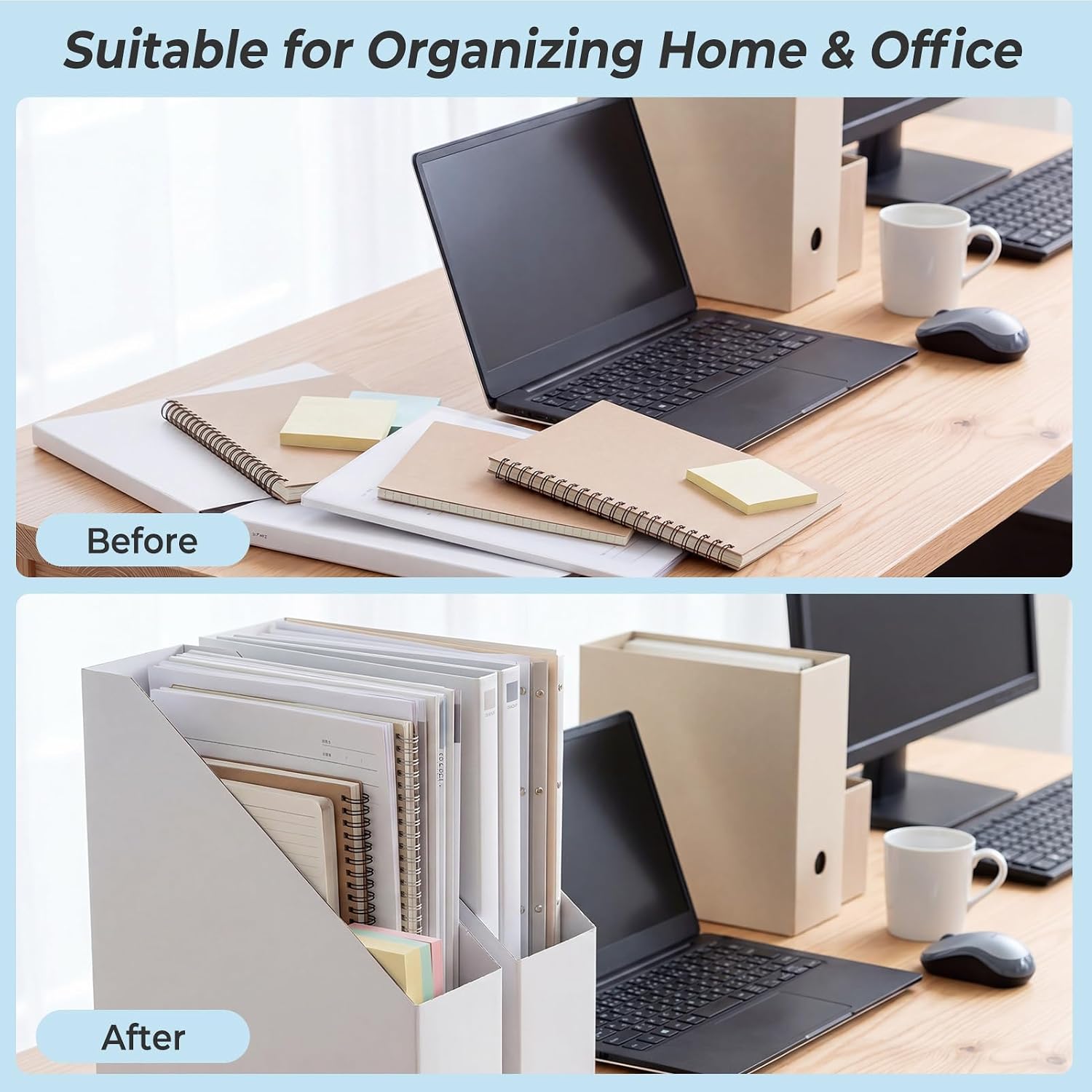 Rempry Magazine File Holders White, Foldable Cardboard Document Organizer Boxes with Labels, Space-Saving Storage for Office, Home, School, 10x3.3x12 Inchs, 6 Pack image 4