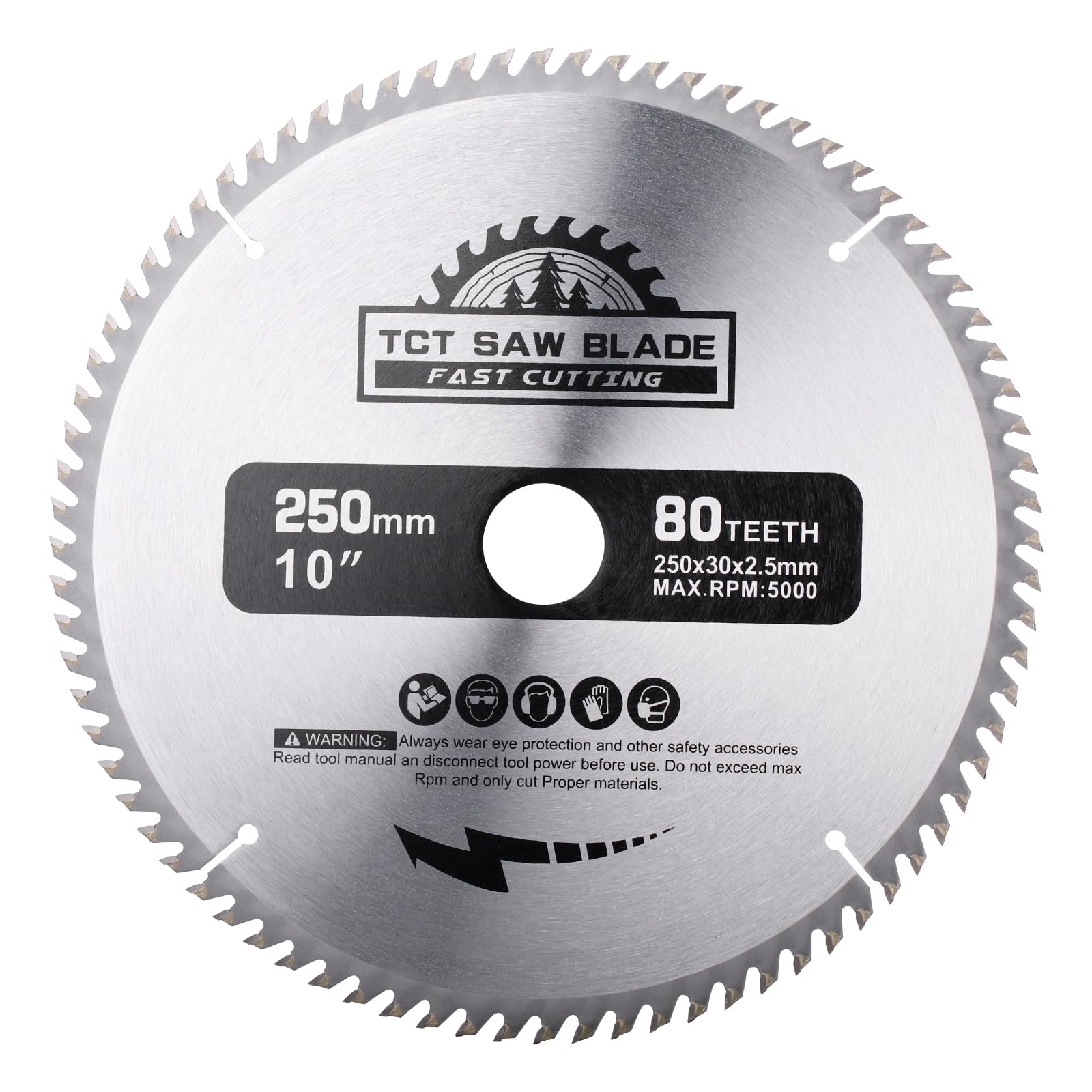 Hoja de sierra circular de 250 x 30 mm, 80 dientes HM para sierra circular manual, sierra circular de mesa, sierra tronzadora para trabajar madera dura, madera blanda, MDF y plástico, anillo
