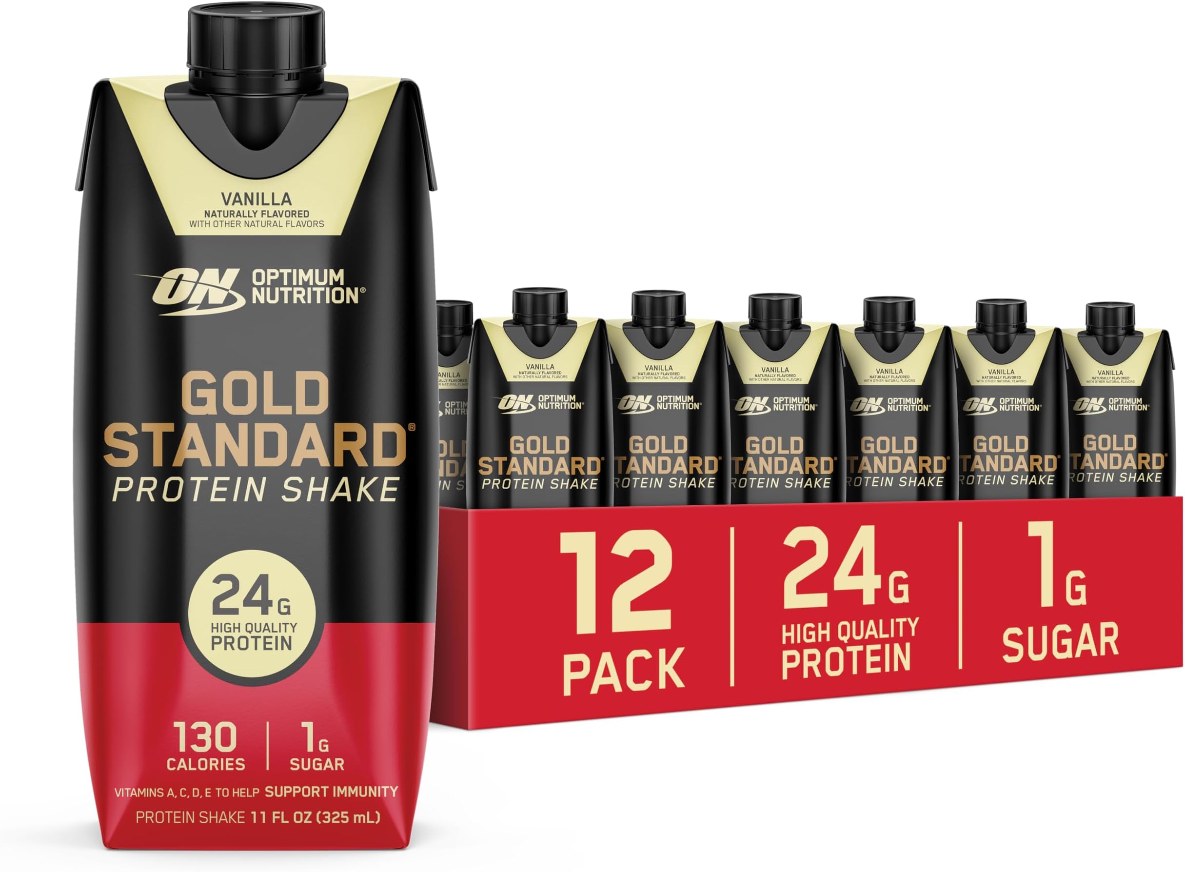 Gold Standard Protein Shake, 24g Protein, Ready to Drink Protein Shake, Gluten Free, Vitamin C for Immune Support, Vanilla, 11 Fl Oz, 12 Count