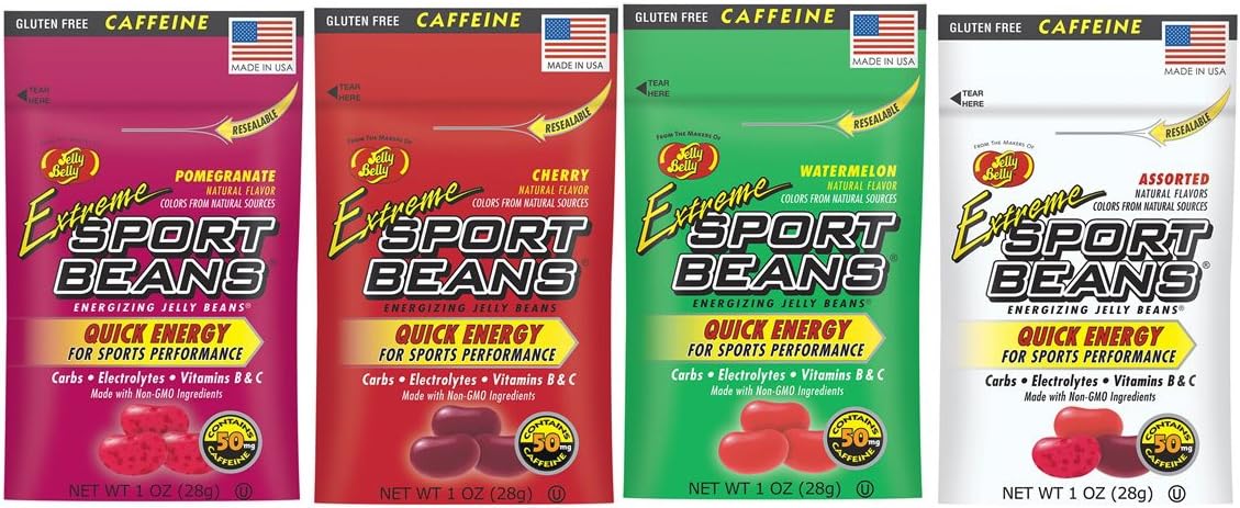 Jelly Belly Extreme Sport Beans Bundle of Four 1 Oz Bags (Pomegranate, Cherry, Watermelon, Assorted)