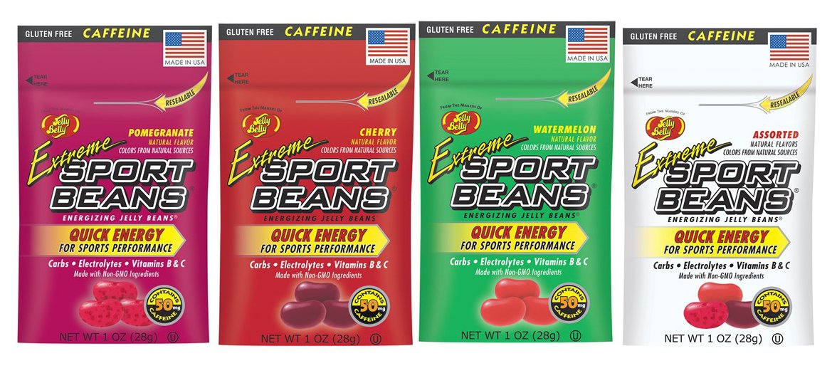 Jelly Belly Extreme Sport Beans Bundle of Four 1 Oz Bags (Pomegranate, Cherry, Watermelon, Assorted)