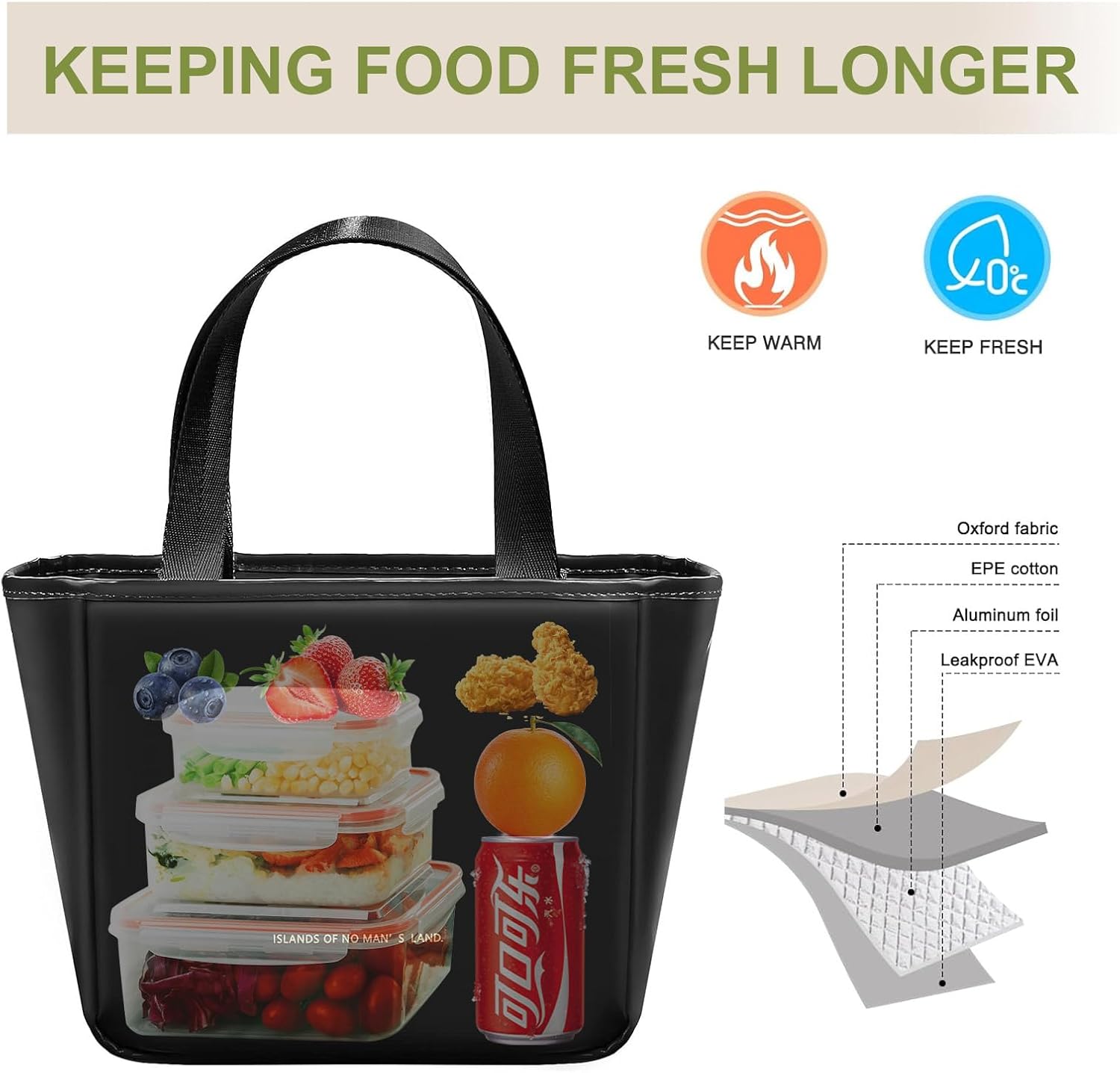 Lunch Box for Women, Lunch Bag for Women Simple Reusable Insulated Lunch Tote Bag Cute Cooler Food Storage Bags for Work, Office or Picnic (Black) - Image 7