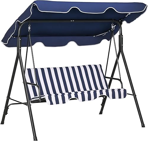 Miniatura 1 de Outsunny Silla columpio de 3 asientos para patio al aire libre con cojín extraíble, soporte de marco de acero y toldo inclinable ajustable para